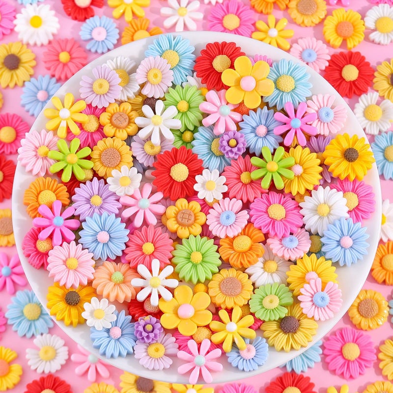 Glitzest 100PCS TINKRSTUFF Flower Slime Charms Cute DaisyFlatback Resin Charms for Slime, Kawaii Random Decoden Charm for Embellishments Phone Junk Case Charms Bulk,Hairpins Scrapbooking Crafting DIY Decor - Image 4
